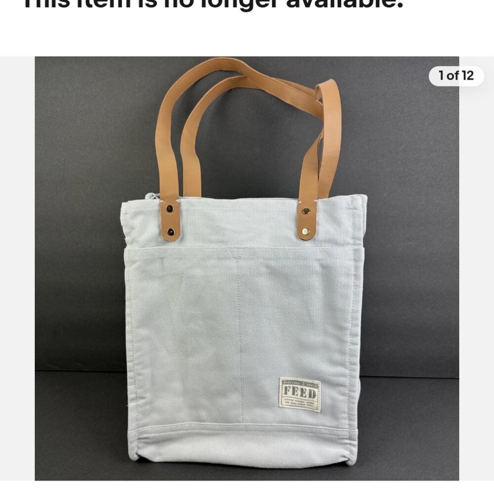 New FEED Tote  Canvas w/ leathers polar blue color discontinued
